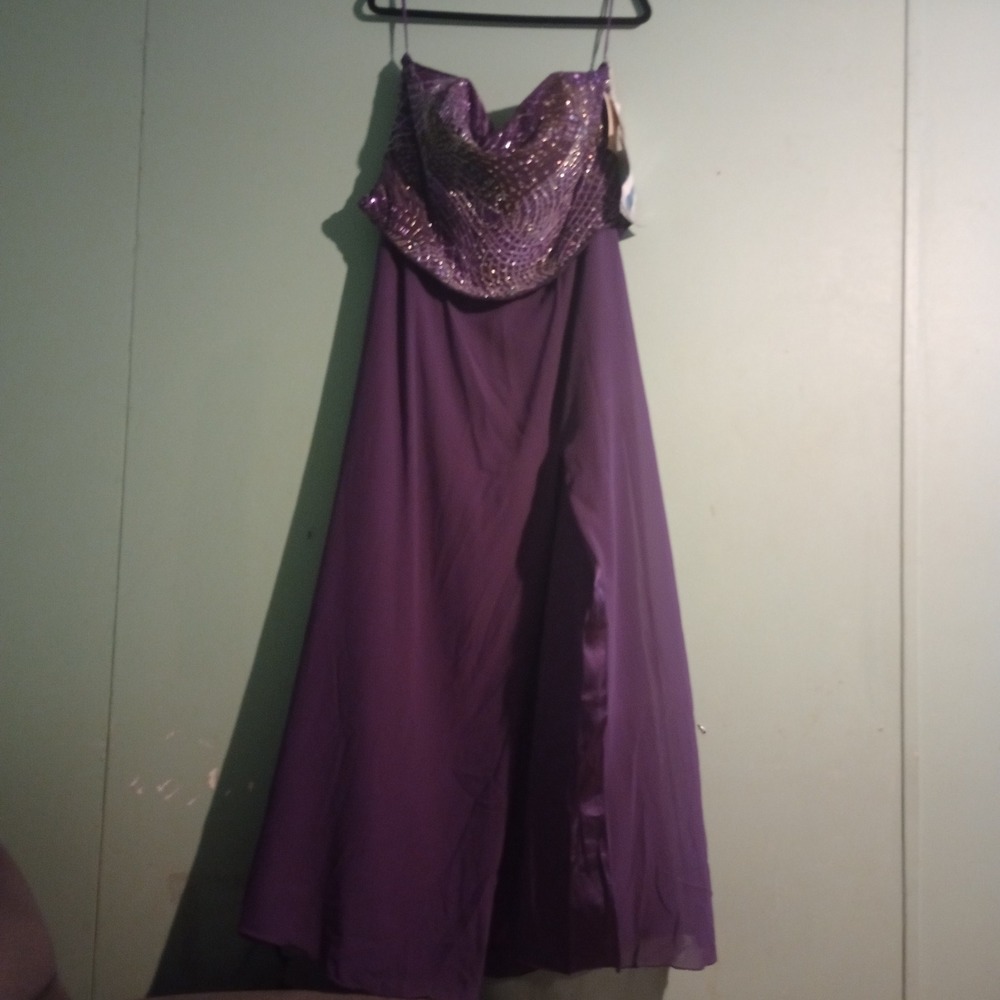 Nadine Amethyst Purple Beaded Strapless Formal Gown Dress 20W New With Tags